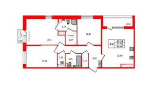 Квартира в ЖК Прайм Приморский, 3 комнатная, 91.03 м², 4 этаж