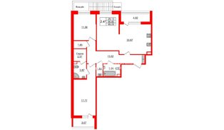 Квартира в ЖК Прайм Приморский, 2 комнатная, 89.1 м², 1 этаж