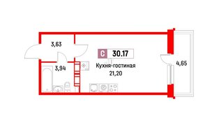 Квартира в ЖК Фотограф, студия, 30.17 м², 6 этаж