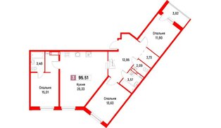 Квартира в ЖК «Фотограф», 3 комнатная, 92 м², 13 этаж