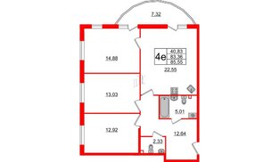 Квартира в ЖК Малая Финляндия, 3 комнатная, 85.55 м², 2 этаж