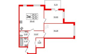 Квартира в ЖК Малая Финляндия, 2 комнатная, 76.79 м², 6 этаж