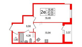 Квартира в ЖК Малая Финляндия, 1 комнатная, 49.2 м², 6 этаж