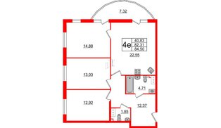 Квартира в ЖК Малая Финляндия, 3 комнатная, 84.5 м², 5 этаж