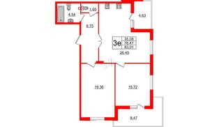Квартира в ЖК Малая Финляндия, 2 комнатная, 83.01 м², 2 этаж