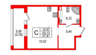 Квартира в ЖК Аквилон Leaves, студия, 27.91 м², 2 этаж