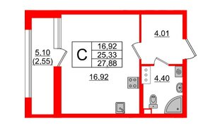 Квартира в ЖК Аквилон Leaves, студия, 27.88 м², 9 этаж