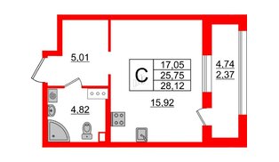 Квартира в ЖК Аквилон Leaves, студия, 28.12 м², 9 этаж