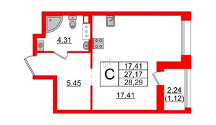 Квартира в ЖК Аквилон Leaves, студия, 28.29 м², 8 этаж