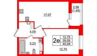 Квартира в ЖК Аквилон Leaves, 1 комнатная, 40.58 м², 12 этаж