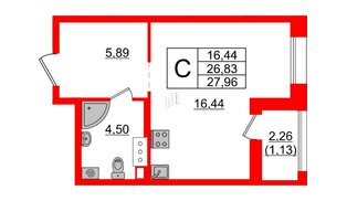 Квартира в ЖК Аквилон Leaves, студия, 27.96 м², 9 этаж