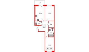 Квартира в ЖК Янила, 2 комнатная, 63.2 м², 2 этаж