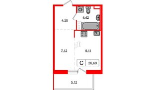 Квартира в ЖК Янила, студия, 26.4 м², 6 этаж