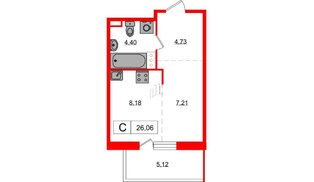 Квартира в ЖК Янила, студия, 25.9 м², 5 этаж
