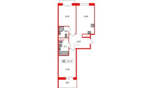 Квартира в ЖК Янила, 2 комнатная, 61.5 м², 5 этаж