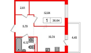 Квартира в ЖК Янила, 1 комнатная, 35.8 м², 1 этаж