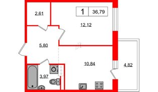 Квартира в ЖК Янила, 1 комнатная, 36 м², 8 этаж