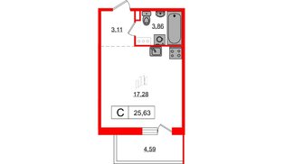 Квартира в ЖК Янила, студия, 24.9 м², 1 этаж