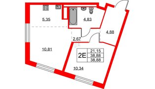 Квартира в ЖК Квартал Лаголово, 1 комнатная, 38.88 м², 8 этаж