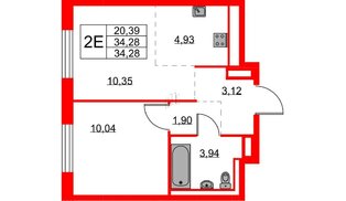 Квартира в ЖК Квартал Лаголово, 1 комнатная, 34.28 м², 5 этаж