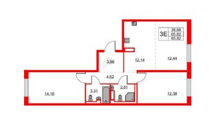 Квартира в ЖК «Квартал Лаголово», 2 комнатная, 65.82 м², 5 этаж