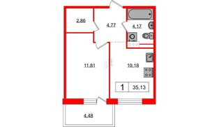 Квартира в ЖК Янила, 1 комнатная, 35.2 м², 10 этаж
