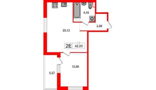 Квартира в ЖК Янила, 1 комнатная, 42.3 м², 3 этаж