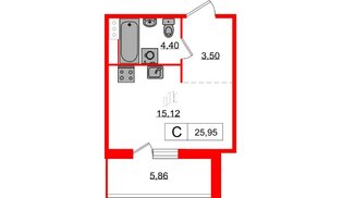 Квартира в ЖК Янила, студия, 25.6 м², 11 этаж