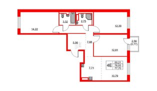 Квартира в ЖК Квартал Лаголово, 3 комнатная, 77.7 м², 4 этаж