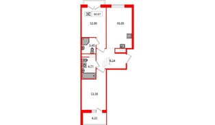 Квартира в ЖК Янила, 2 комнатная, 61.3 м², 2 этаж