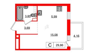 Квартира в ЖК Янила, студия, 29.3 м², 4 этаж