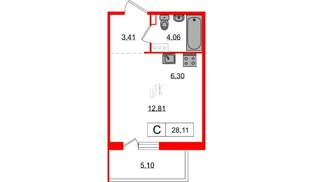 Квартира в ЖК Янила, студия, 28.1 м², 3 этаж