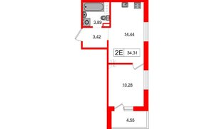 Квартира в ЖК Янила, 1 комнатная, 34.1 м², 10 этаж