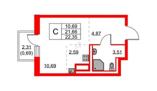 Квартира в ЖК Квартал Лаголово, студия, 22.35 м², 7 этаж