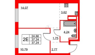 Квартира в ЖК Квартал Лаголово, 1 комнатная, 37.24 м², 7 этаж
