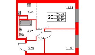 Квартира в ЖК Квартал Лаголово, 1 комнатная, 38.32 м², 3 этаж