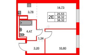 Квартира в ЖК Квартал Лаголово, 1 комнатная, 38.32 м², 6 этаж