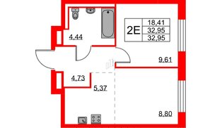 Квартира в ЖК Квартал Лаголово, 1 комнатная, 32.95 м², 7 этаж
