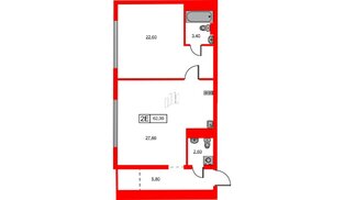 Апартаменты в ЖК Hovard Club, 1 комнатные, 62 м², 6 этаж