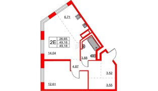 Квартира в ЖК Квартал Лаголово, 1 комнатная, 49.18 м², 7 этаж