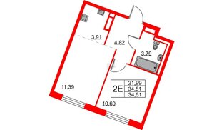 Квартира в ЖК Квартал Лаголово, 1 комнатная, 34.34 м², 7 этаж