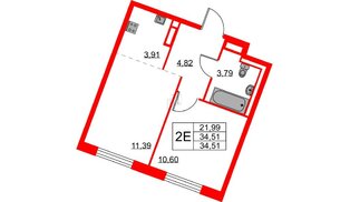 Квартира в ЖК Квартал Лаголово, 1 комнатная, 34.51 м², 5 этаж
