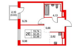 Квартира в ЖК Квартал Лаголово, 1 комнатная, 32.98 м², 5 этаж