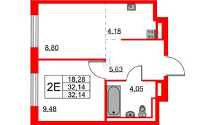 Квартира в ЖК Квартал Лаголово, 1 комнатная, 32.14 м², 7 этаж