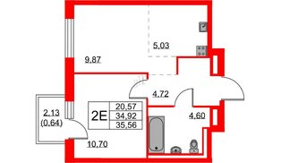 Квартира в ЖК Квартал Лаголово, 1 комнатная, 35.56 м², 7 этаж