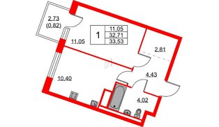 Квартира в ЖК Квартал Лаголово, 1 комнатная, 33.53 м², 3 этаж