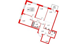 Квартира в ЖК Квартал Лаголово, 3 комнатная, 83.92 м², 5 этаж