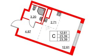 Квартира в ЖК «Квартал Лаголово», студия, 23.39 м², 7 этаж