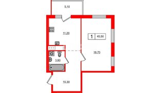 Квартира в ЖК «ОКЛА», 1 комнатная, 45.5 м², 8 этаж
