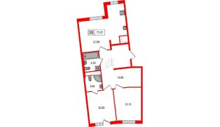 Квартира в ЖК 'OKLA', 2 комнатная, 72.15 м², 1 этаж